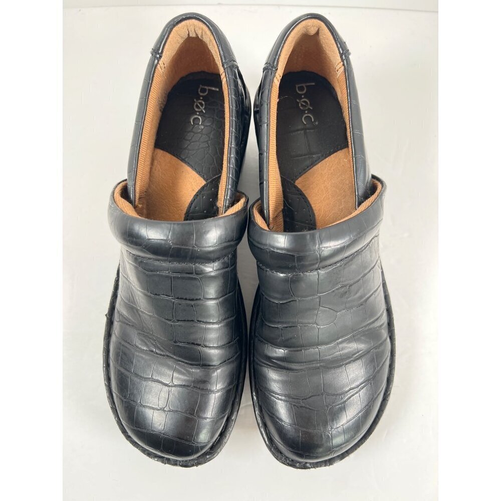 B.O.C. Born Concept Womens Size 8.5 M Black Clog Embossed Faux Crocodile Print‎
